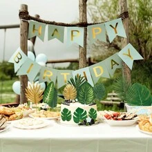 14入組11種人造熱帶棕櫚葉、植物葉、叢林葉，帶莖，適用於夏威夷盧瓦禮、海灘、桌面、婚禮、派對和生日等主題裝飾 - 綠色 - 查看 3