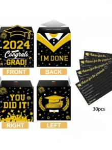 Graduation Season Greeting Card Message Box, Folding Cardboard Graduation Card Box 30 Graduation Party Decoration Cards, Graduation Season Message Box, Blessing Cards, Gift Cards - Black - View 4