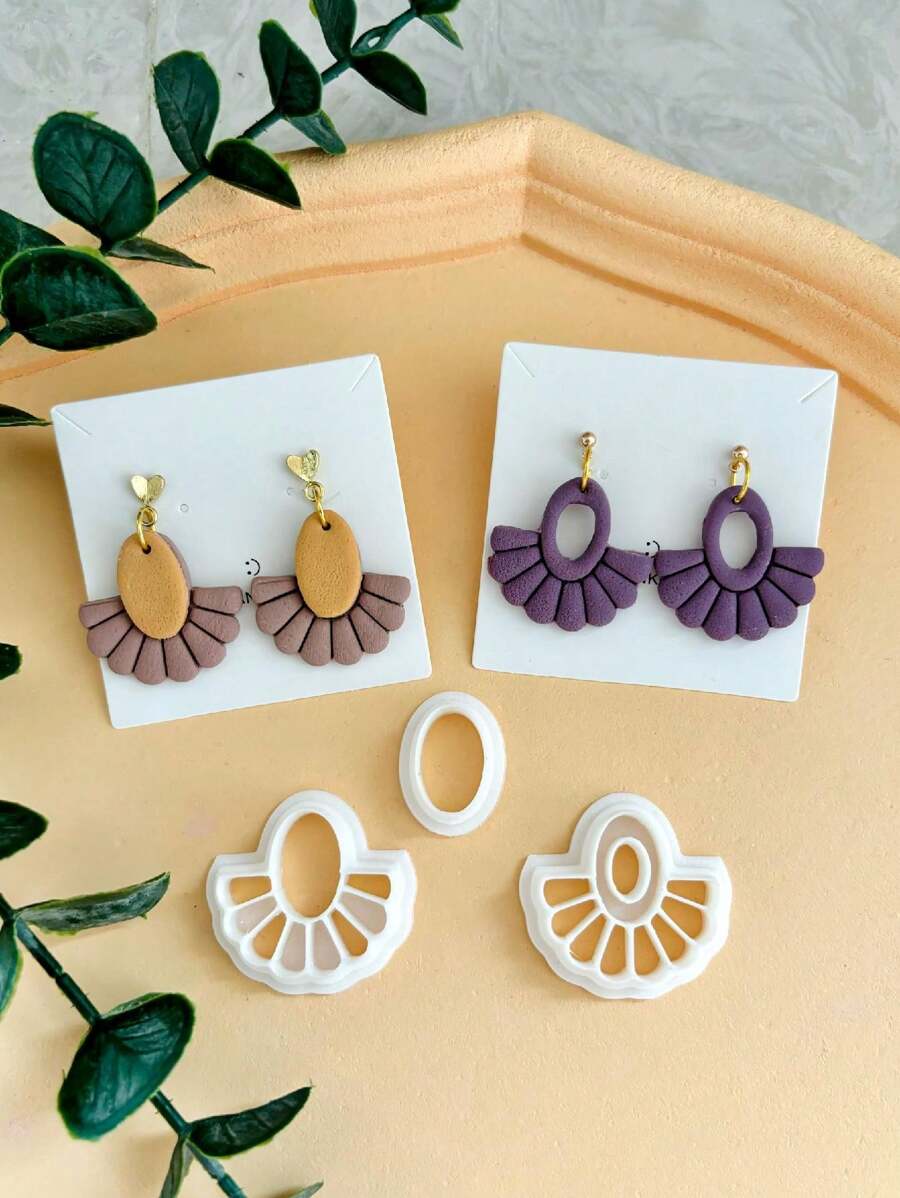 扇形陶粘土刀模，裝飾藝術陶粘土刀模，DIY製作耳環、珠寶吊墜的陶粘土刀模，手工藝工具之一 - 白色 - 查看 1