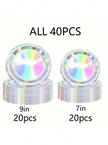 40pcs Disposable Paper Plates, 9-Inch And 7-Inch, Suitable For Wedding And Birthday Parties, Gold/Rose Gold/Silver Colored Dessert Decoration, BBQ/Cake Plate Tableware, Baking Utensils,Christmas