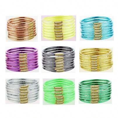 7 szt./zestaw modnych bransoletek żelowych w stylu europejskim i amerykańskim, brokatowy proszek, urocze i słodkie dodatki na plażową imprezę