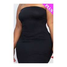 Plus Size Solid Strapless Tube Bodycon Midi Dress - 米色 - 查看 4