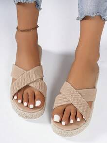 New Spring/Summer Style Women's Flat Sandals, Women's Cross Strap Sandals, Women's Comfortable Outdoor Holiday Sandals - Apricot - View 3