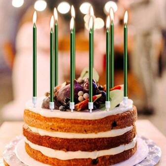 19/24/48 Pcs(1 Set Of 24pcs) Metallic Candle Long Green Candle Birthday Candles With Holder Cake Candles For Wedding Birthday Party Decoration