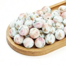 10入15mm美麗的花卉系列印花矽膠圓珠，適用於DIY汽車掛件，鑰匙扣，手鍊，筆掛飾，珠寶裝飾 - 彩色 - 查看 8