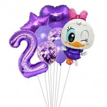 8 piezas Globos digitales de látex y aluminio decorativos de fiesta de cumpleaños con temática de Pato Donald y Daisy Duck lindos y de dibujos animados - Rosa - Ver 18