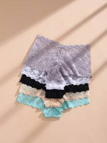 8pcs Women's Multi-Colored Sexy Lace Panties, Low Waist Hollow-Out Temptation Boyshorts Lingerie