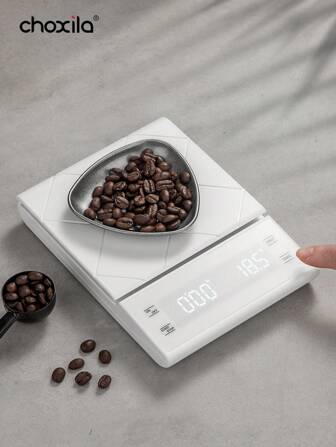 choxila 1 件白色带计时器的数字咖啡秤，3kg/0.1g 高精度浓缩咖啡秤，带 LCD 显示屏，USB 可充电和电池供电的厨房秤，用于倒入咖啡、茶、珠宝的电子秤（不含电池）返回学校