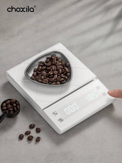 choxila 1个白色电子咖啡秤，带定时器，3公斤/0.1克高精度意式浓缩咖啡秤，带液晶显示屏，USB充电/电池供电，厨房秤，适用于手冲咖啡、茶叶、珠宝等（不含电池），返校季必备