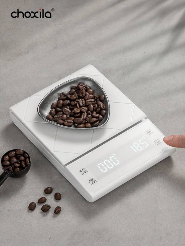 choxila 1 pièce Balance à café numérique blanche avec minuteur, balance à espresso haute précision 3kg/0,1g avec écran LCD, rechargeable par USB et alimentée par batterie, balance de cuisine électronique pour café filtre, thé, bijoux (piles non incluses) Rentrée scolaire