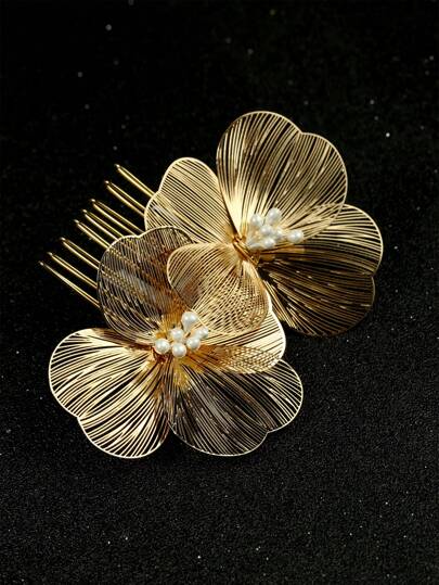 1 Pieza Peine De Cabello Hecho A Mano Para Damas Con Lazo De Oro, Perfecto Para Fiesta Nupcial, Festival, Regalo Elegante Para Adultos moños