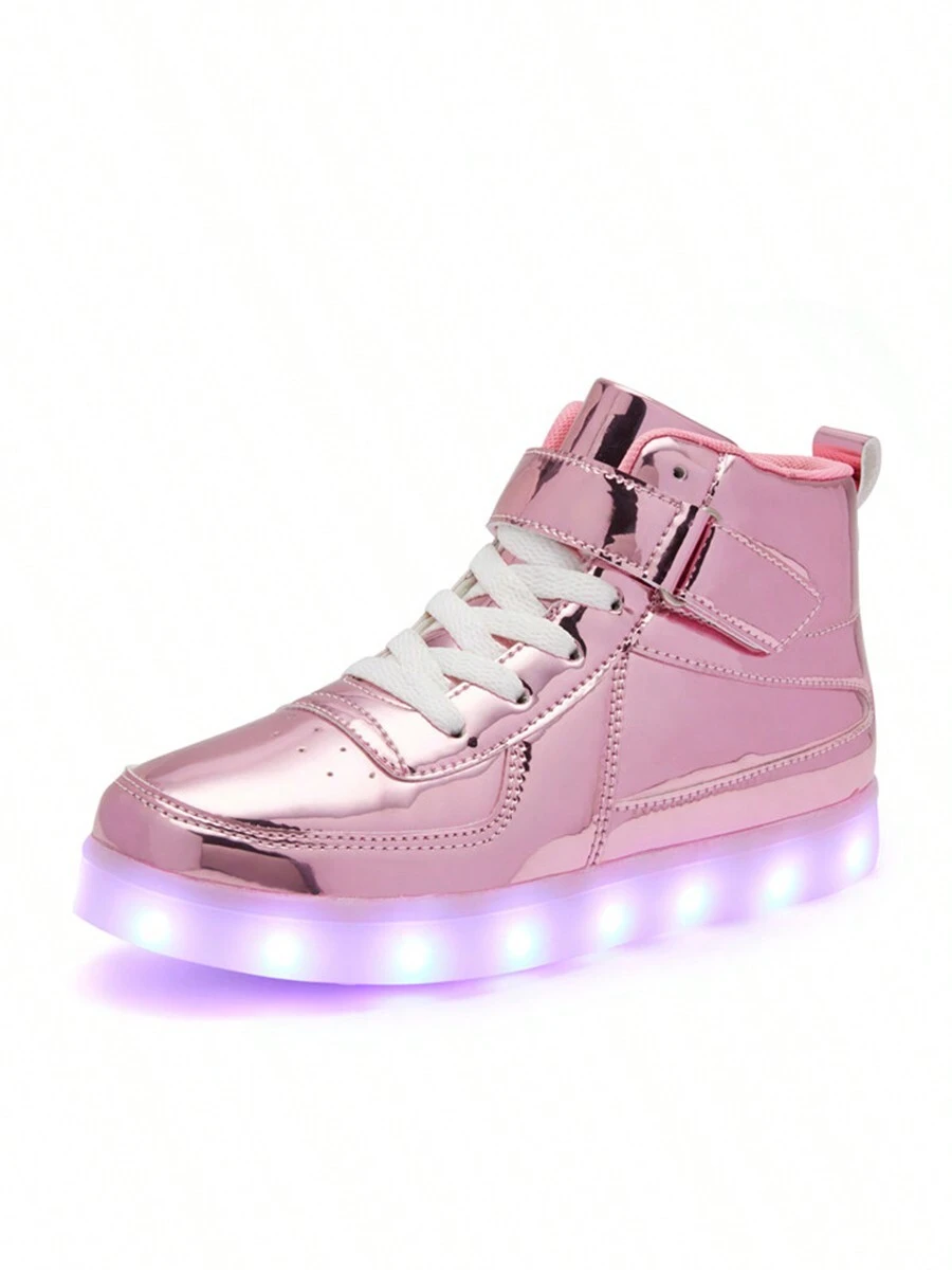 Bepoaa Kids LED Light Up Shoes USB Charging Flashing Light Up High-Top Sneakers For Boys And Girls (Toddler/Little Kid/Big Kid) - 粉色 - 查看 1