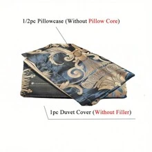 3PCS Luxury Jacquard Bedding Set European Design  Queen King Size Duvet Cover Golden  Strip Soft And Comfortable Duvet Cover And Pillowcase Set, Great For Bedroom Or Guestroom Gold Bedding (1*Duvet Cover + 1/2*Pillowcase, Without Core)