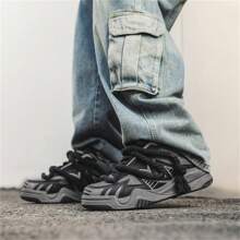 New Men's Shoes Casual Korean Street Style Sports Shoes Retro American Style Skate Shoes Thick-Soled Breathable Comfortable Running Shoes Fashionable All-Match Simple Loafers