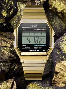 Timex Classic Digital Display Quartz Watch 80s Digital 34mm Stainless Steel Band Watches For Men Business Casual Daily Use,Gold - Gold - View 3