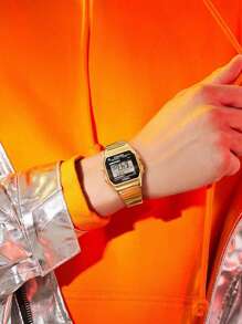 Timex Classic Digital Display Quartz Watch 80s Digital 34mm Stainless Steel Band Watches For Men Business Casual Daily Use,Gold - Gold - View 4