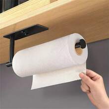 1pc Black Kitchen Paper Holder, Stainless Steel Adhesive Wall-Mounted Roll Paper Rack For American Style Bathroom - Black - View 4