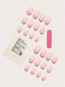 24pcs Silver Oval Shaped Nail Tips + 1 Sheet Jelly Gel Nail Sticker + 1pc Nail File - Multicolor - View 2