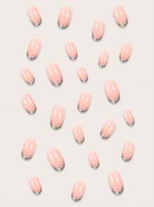 24pcs Silver Oval Shaped Nail Tips + 1 Sheet Jelly Gel Nail Sticker + 1pc Nail File - Multicolor - View 3