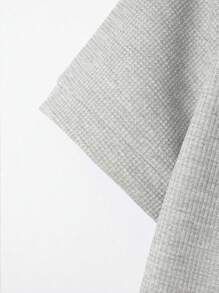 2 件套男友风格男士运动套装，速干短袖衬衫和短裤，华夫格图案休闲户外服装，夏季纯色运动服 - 灰色 - 查看 3