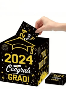 Graduation Season Greeting Card Message Box, Folding Cardboard Graduation Card Box 30 Graduation Party Decoration Cards, Graduation Season Message Box, Blessing Cards, Gift Cards - Black - View 1