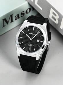 DENVOSI Men's Silicone Watch, Arabic Numerals Scale, Fashion Business Waterproof Date Display Quartz Wrist Watch, Daily Decoration - Black - View 2