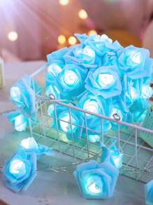 10/20/40pcs Blue Rose String Lights, LED Flower Lights For Girls Room Decor, 6.6/9.8/19.68ft, Birthday, Party, Wedding, Valentine's Day, Proposal Romantic Decor Lights, USB/Battery Powered (Batteries Not Included) - Blue - View 6