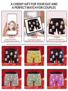 定制款心形图案男士平角内裤，情人节图案男士平角内裤，女友脸部图案男士平角内裤，情人节定制丁字裤礼物，1件装，Dawg，彩色，可爱，萌，简约，趣味，定制，独特，个性化，送给他的理想礼物，送给她的理想礼物，男友，女友，家人，朋友，祖父母，她，Gymboy - 紫色 - 查看 5