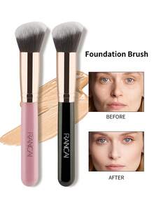 RANCAI 1/2pcs Angled Foundation Contour Brush, Synthetic Kabuki Brush For Concealing Blending Setting Buffing With Liquid, Cream And Powder Cosmetic