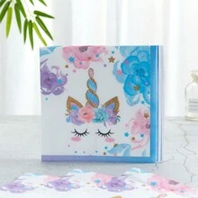 独角兽派对用品套装 - 7/9 英寸紫色花朵独角兽和花朵图案一次性纸盘、独角兽生日派对纸巾、纸杯、独角兽盘子派对用品、圣诞节 - 彩色 - 查看 7