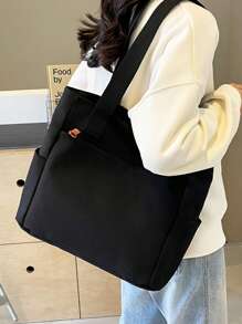Bolso de tela vintage de un solo color para mujeres, bolso de hombro tipo hobo de moda con múltiples bolsillos, gran capacidad, asa superior, bolso de almacenamiento para vacaciones y viajes, bolso de mano casual para ir y venir, bolso cuadrado portátil de mensajería para uso diario, bolsos de tela para estudiantes, con múltiples compartimentos, perfecto para la playa, la escuela, el trabajo y el uso diario.