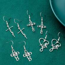 Juego de 2 a 8 piezas de aretes con forma de cruz, letra de fe "Gracia asombrosa Fe Dios" y corazón, colgante de oración, joyería para el Día de la Madre, la Madre, el Día de San Valentín, regalo