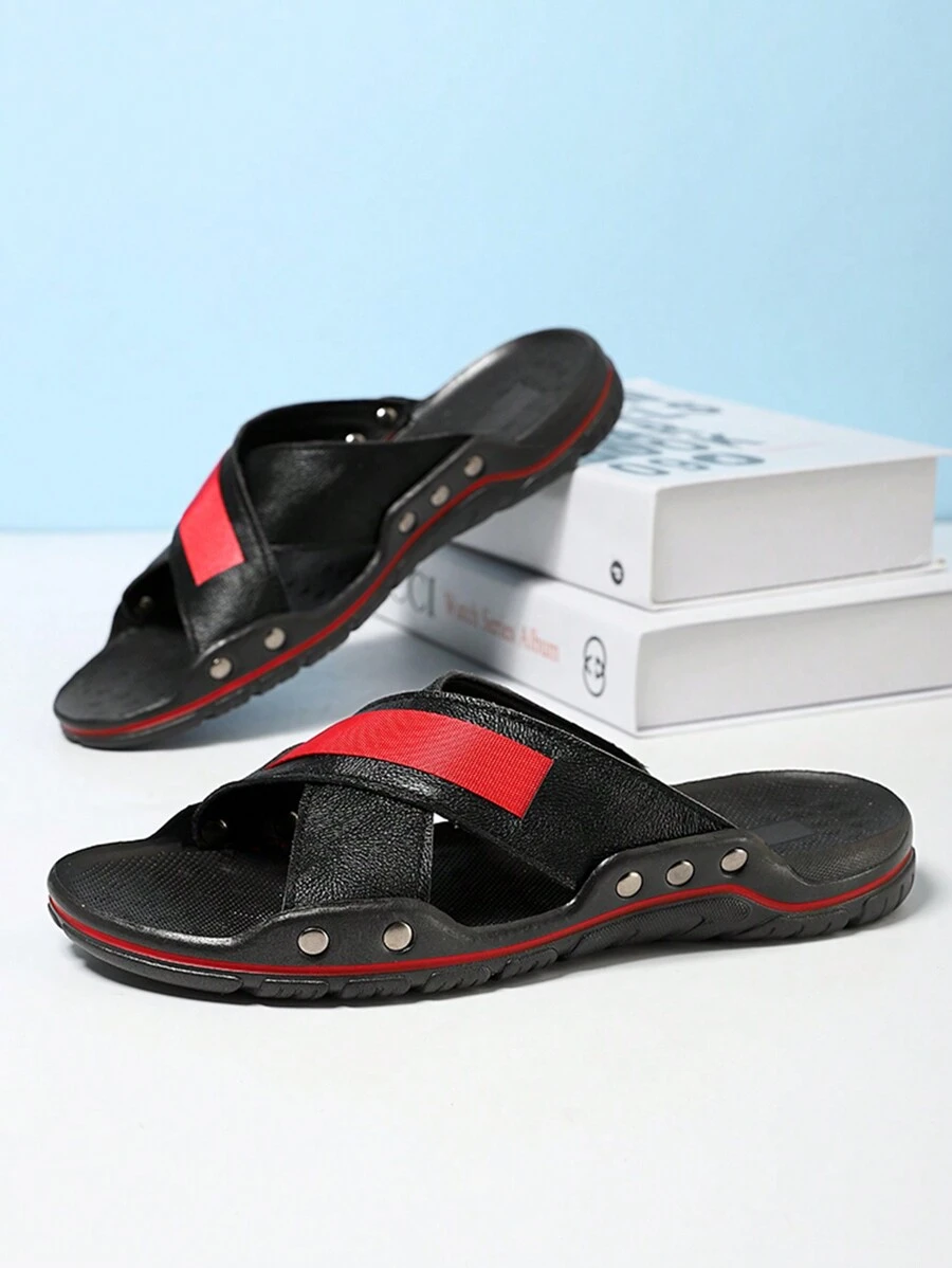 Sandalias para hombre para uso en exteriores y playa, estilo simple y moderno con abertura en los dedos, transpirables y cómodas, resistentes al desgaste y antideslizantes, apropiadas para caminatas diarias, vacaciones en la playa, tallas grandes 46 47 48, color negro/blanco