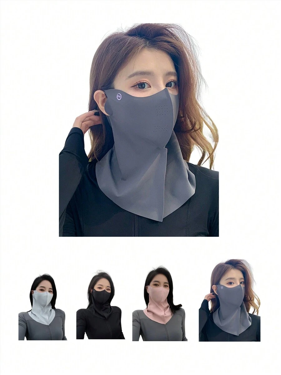 1 mascarilla de seda de hielo de nylon sin trazas, cubriendo media cara, con protección de cuello, protector solar, transpirable, diseño 3D, antirrayos UV - Multicolor - Ver 1