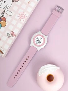 Mingrui品牌簡約清新彩色女童電子手錶，具備鬧鐘、防水、秒表、夜光、數字學生手錶功能 - 粉色 - 查看 2