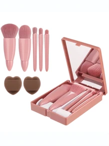 Bộ 5 cọ trang điểm du lịch mini cầm tay có gương, 2 bông mút, màu hồng, bao gồm phấn phủ, kem nền, phấn mắt, cọ môi & lông mi và bông mút phấn mắt, bộ cọ, bộ cọ trang điểm, bộ cọ trang điểm, bộ trang điểm hoàn chỉnh, bộ cọ trang điểm, bộ trang điểm hoàn chỉnh, bộ cọ, bộ cọ trang điểm, bộ quà tặng trang điểm, bộ - Bụi hồng - Xem 2