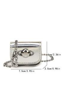 Túi Mini Siêu Nhỏ Cho Nữ, Da Bóng, PU Bóng, Túi Vuông Nhỏ, Dây Xích, Đeo Chéo - Bạc - Xem 3