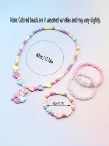 Set de 4 piezas de joyería con cuentas y encantos de sirena lindos para niñas, incluye pulsera, collar, en colores aleatorios, adecuado para uso diario