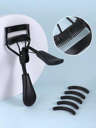 1 pezzo Arricciaciglia portatile con cuscinetti in silicone, include 1 arricciaciglia portatile e 5 cuscinetti in silicone, modellatura a lunga durata, sollevamento ciglie, sguardo più aperto, adatto per arricciare le ciglie per il trucco quotidiano, trucco, economico, decorazione della stanza, vanità, viaggio, camera da letto, accessori per il trucco, arricciaciglia, economico, riempimento calze, trucco, strumenti per il trucco, roba economica, regali, regali per donne, regali di Natale