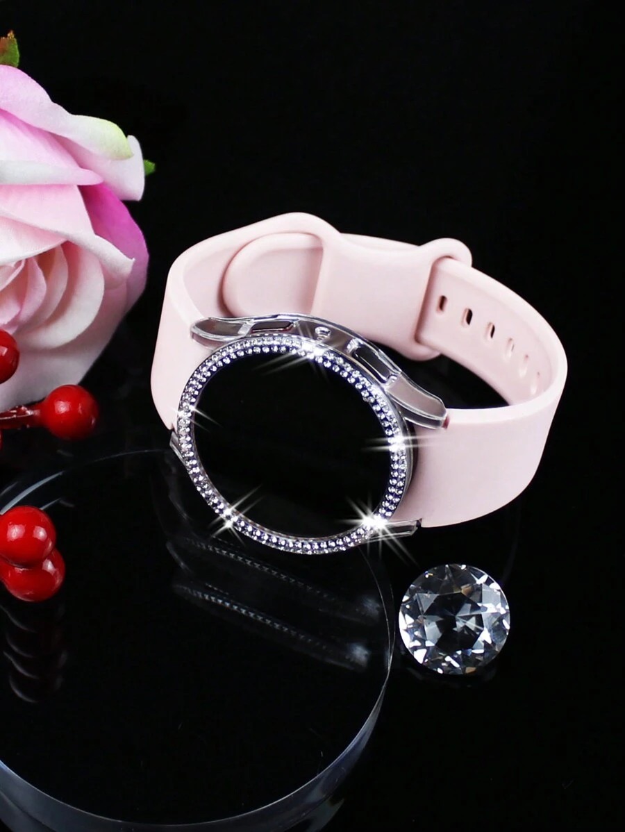 Gelang jam - Tali merah muda + casing transparan - View 1