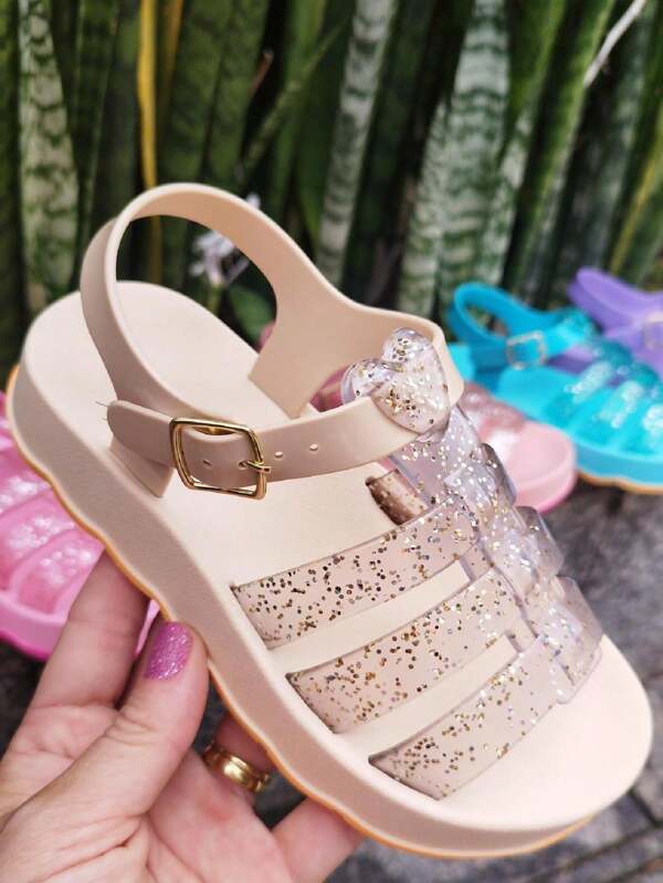 Sandália Infantil Papete Brilhante Menina Coração