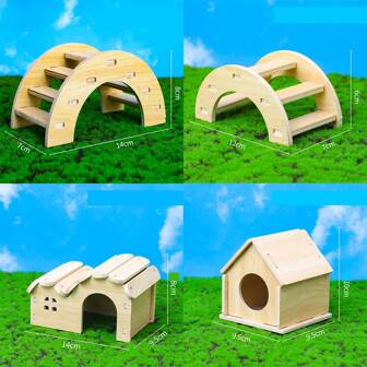1 pezzo Giocattolo in legno nido per criceto, piccola casa con scala arrampicata e ornamento di abitazione per tartaruga/lucertola
