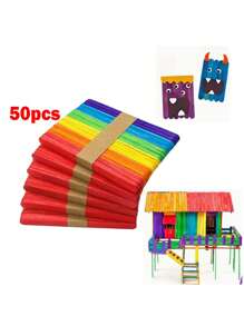100pcs Ice Cream Sticks Popsicle Sticks DIY Handmade Crafting Materials Model Ice Cream Bar Wood Pieces Wooden Sticks