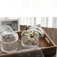 1pc Crystal Vintage Crown Candy Jar - Glass Storage Box - Jewelry Box - Sealed Jar - Sugar Cube Container - Embossed Lid - Transparent - View 3