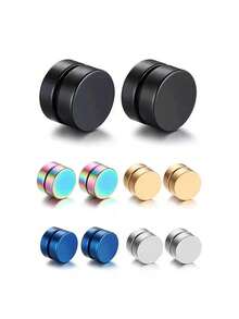1pc Punk Round Stainless Steel No Piercing Magnet Ear Lobe Earring Stud Body Jewelry - Multicolor - View 7