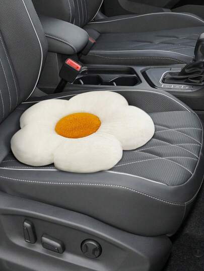 1pc White Car Winter Warm Cushion, Petal Shaped Car Seat Cushion
