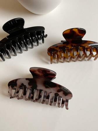 3pcs Vintage-Style Hair Clips, Fashionable Geometric Hollow Out Tortoise Leopard Printed Clips For Women, Large Size Claw Clips For Showering / Washing Hair Hair Jaw Clip Hair Clamps Hair Clutch Hair Catcher Clip, School Stuff, College Fall Winter Hair Accessories For Women For Vacation Outfits Woman