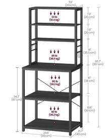 VASAGLE Coffee Bar, Baker's Rack For Kitchen With Storage, 6-Tier Kitchen Shelves With 6 Hooks, Microwave Stand, Industrial, 15.7 X 23.6 X 65.7 Inches, Oak Color And White,Greige And Black,Rustic Brown And Black - màu đen - Xem 6