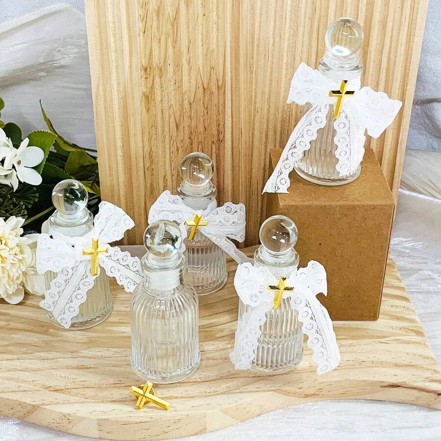 10 Bộ Chai Nước Thánh 50ml Chai thủy tinh Cơ đốc giáo Công giáo với 10 chiếc ghim chéo ve áo và ruy băng ren để làm quà tặng thánh Hộp đựng rỗng để ủng hộ tiệc cưới Quà tặng cho khách - Trong sáng - Xem 1