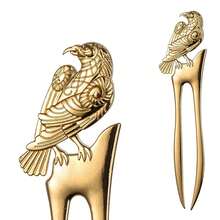 1入烏鴉U型髮簪造型針黑色，金色，銀色巫術頭髮插片文藝復興節法國金屬髮叉女士配件 - 黑色 - 查看 6